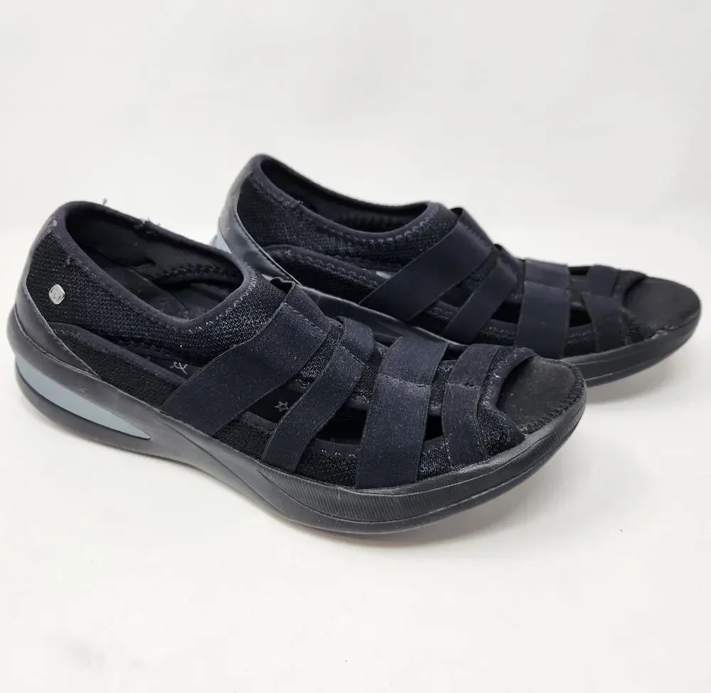 BZees Frill Slip On Sandal Sneaker Women 11 M Black Peep Toe